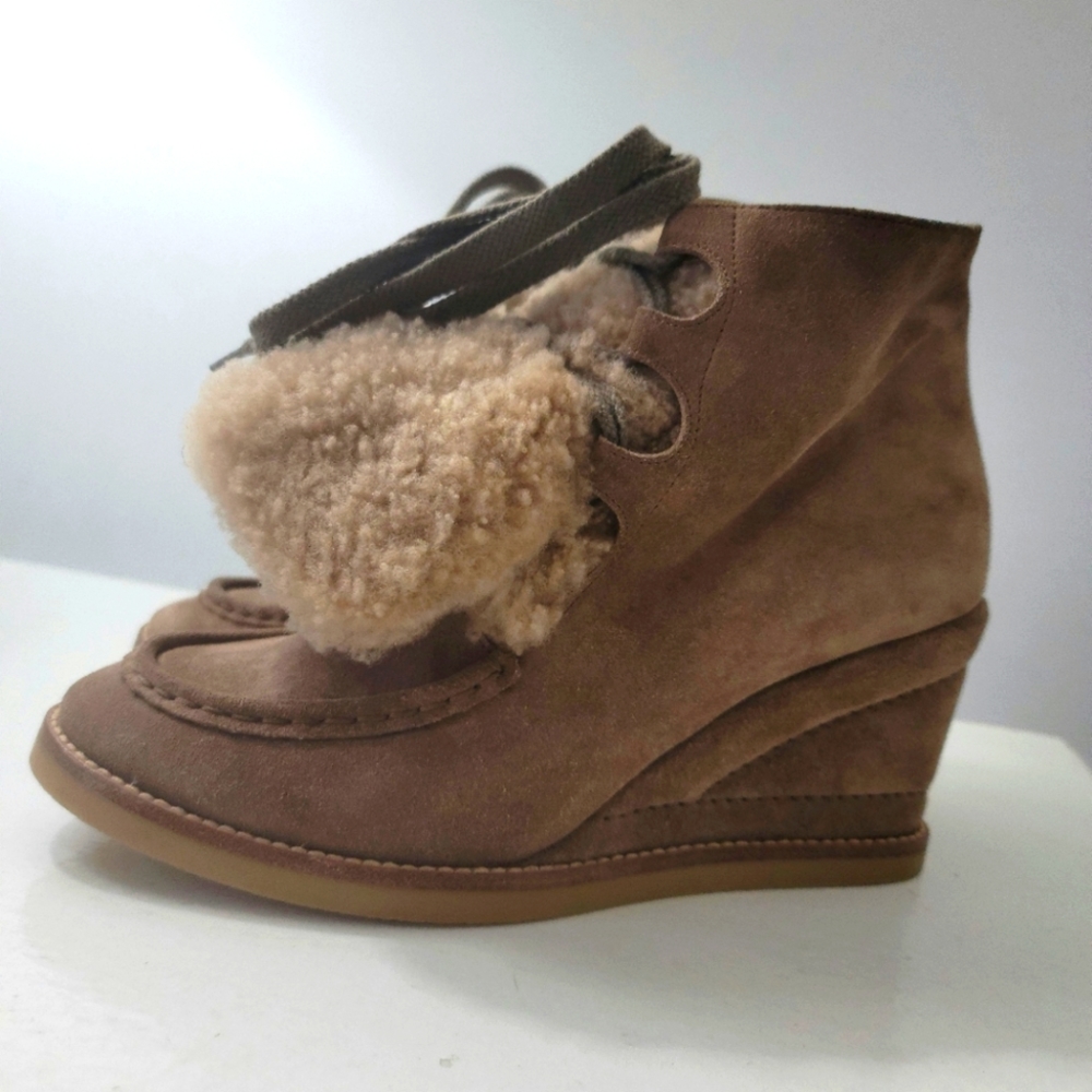Chloe Peggy Suede Shearling Fur Wedge Bootie